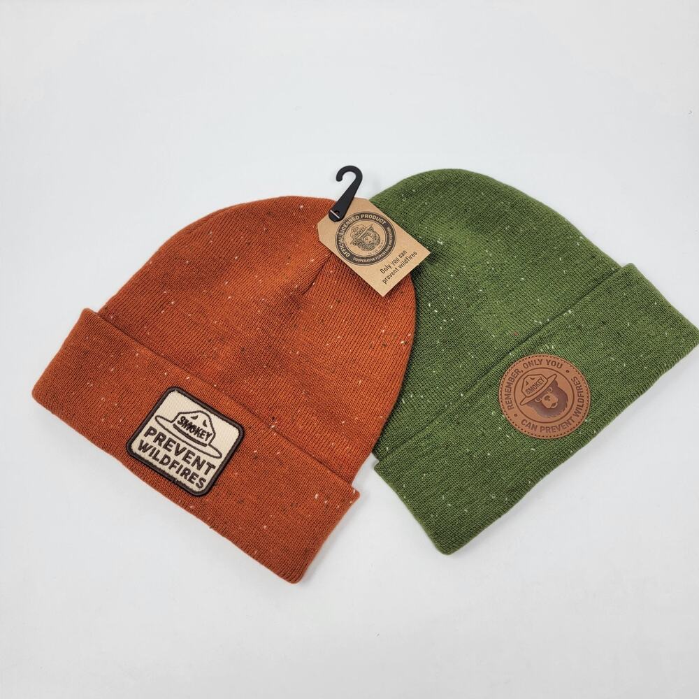 Mad Engine Smokey Beanies 2 Pack Orange Green Speckled Knit Hat One Size